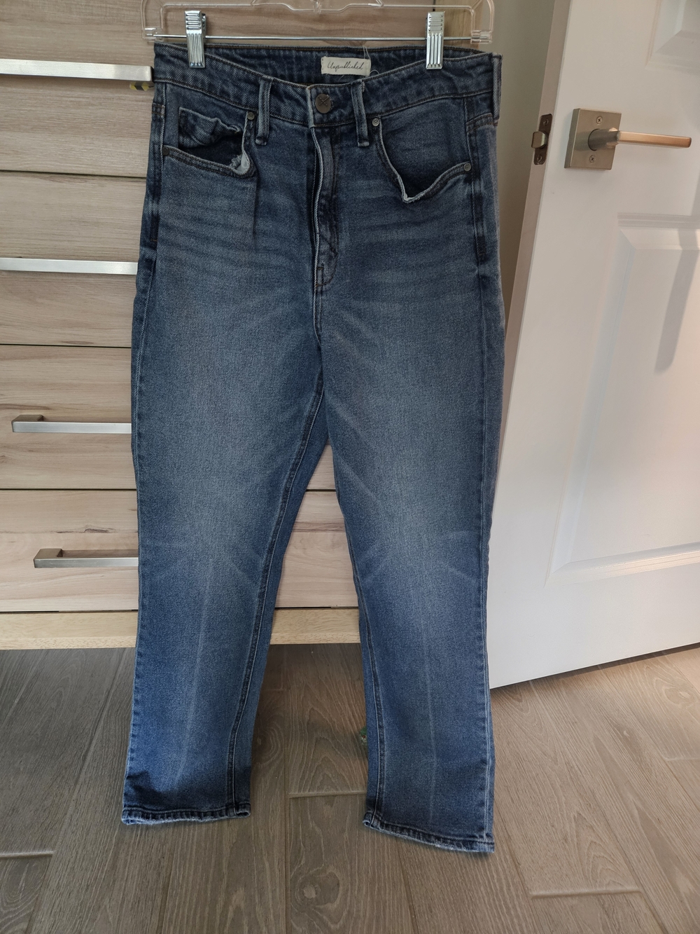 Unpublish Slim Straight Jeans in Medium Dark Blue Wash Cute Pockets